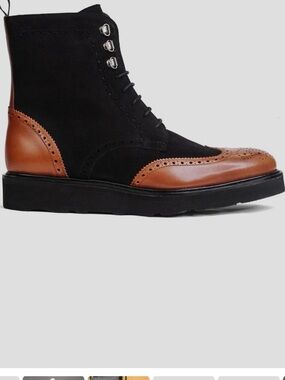 Two-Tone Black and Brown Leather Wingtip Lace-Up Boot Unisex 38 Women’s 8 Men’ 6
